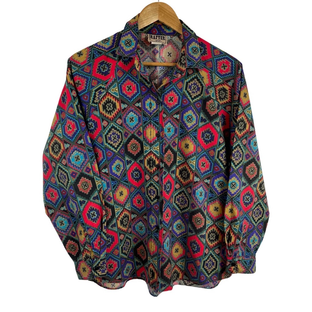 Vintage Rafter Aztec Western Cape Style Shirt L Oversized Multi